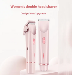 Pink women's double head shaver on a white background