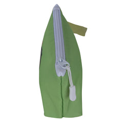 Green bag with a white strap on a white background