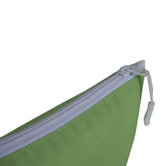 Green fabric with a zipper on a white background